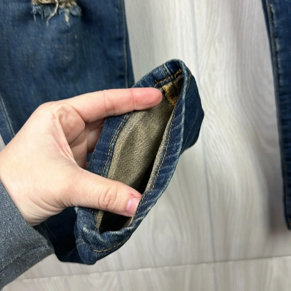 Pilcro Womens Jeans 29 Dark Wash Straight‎ Leg Cotton Pants Hole High Rise - Picture 6 of 9